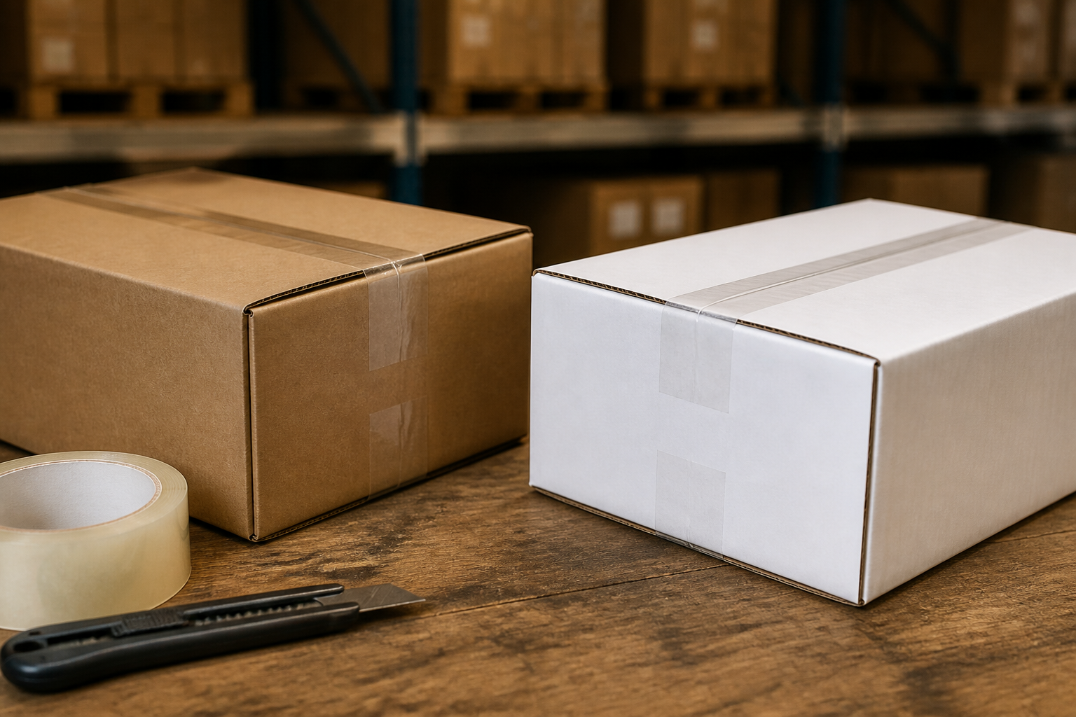 Kraft corrugated box vs white corrugated box comparing brand perception and cost