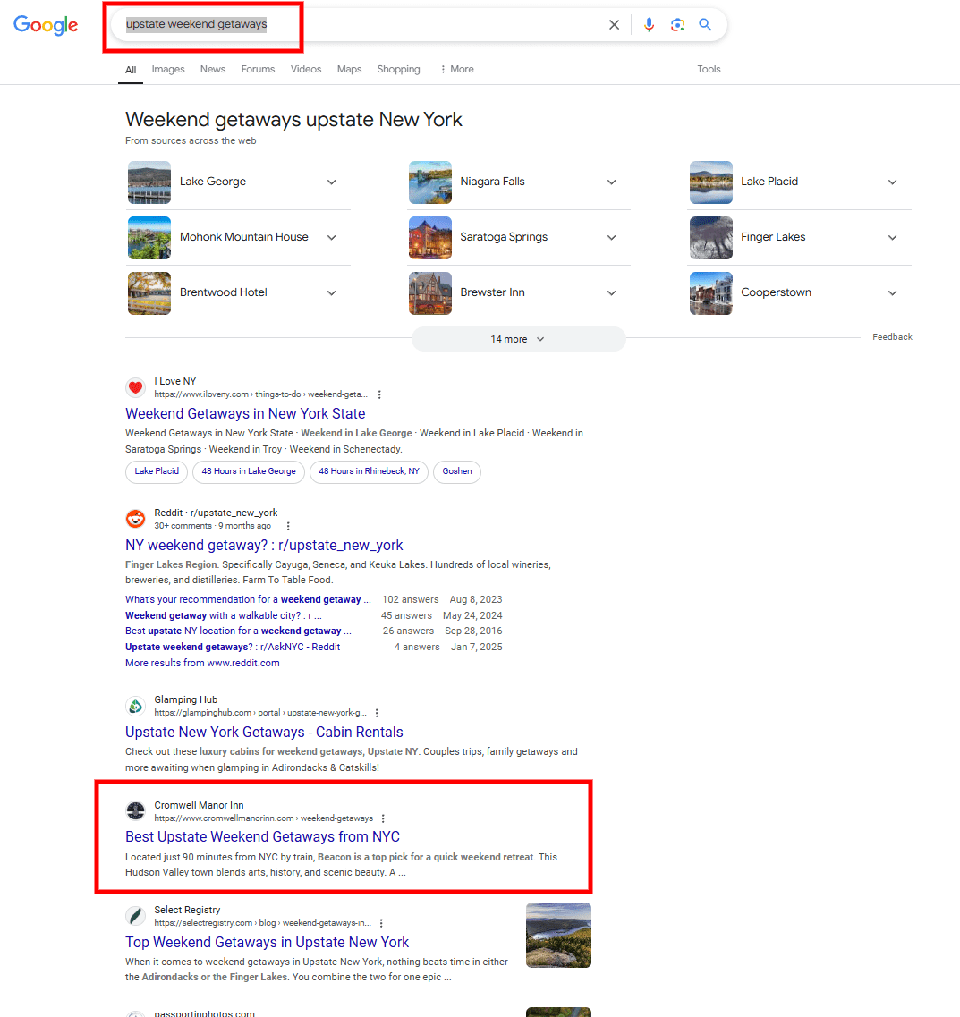 Case Study: First-Page Ranking for ‘Upstate Weekend Getaways’ in Under 1 Month
