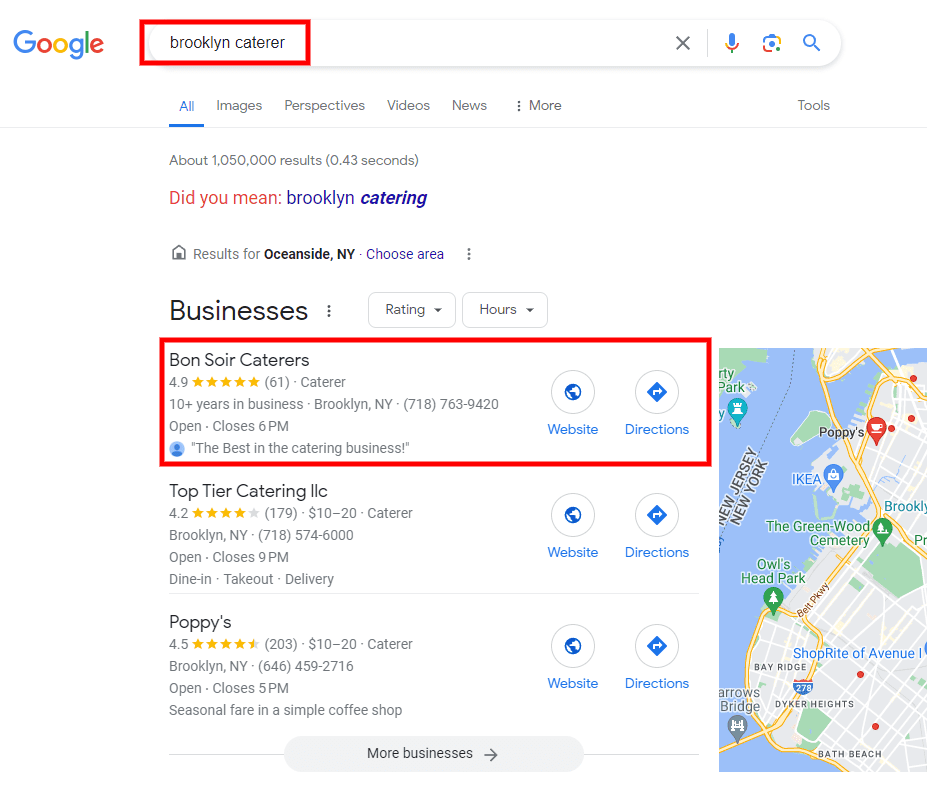 Case Study: #1 Google Maps Ranking for ‘Brooklyn Caterer’